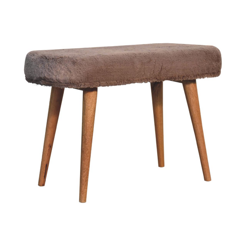 Artisan Furniture Solid Wood Mocha Faux Fur Fabric Bench