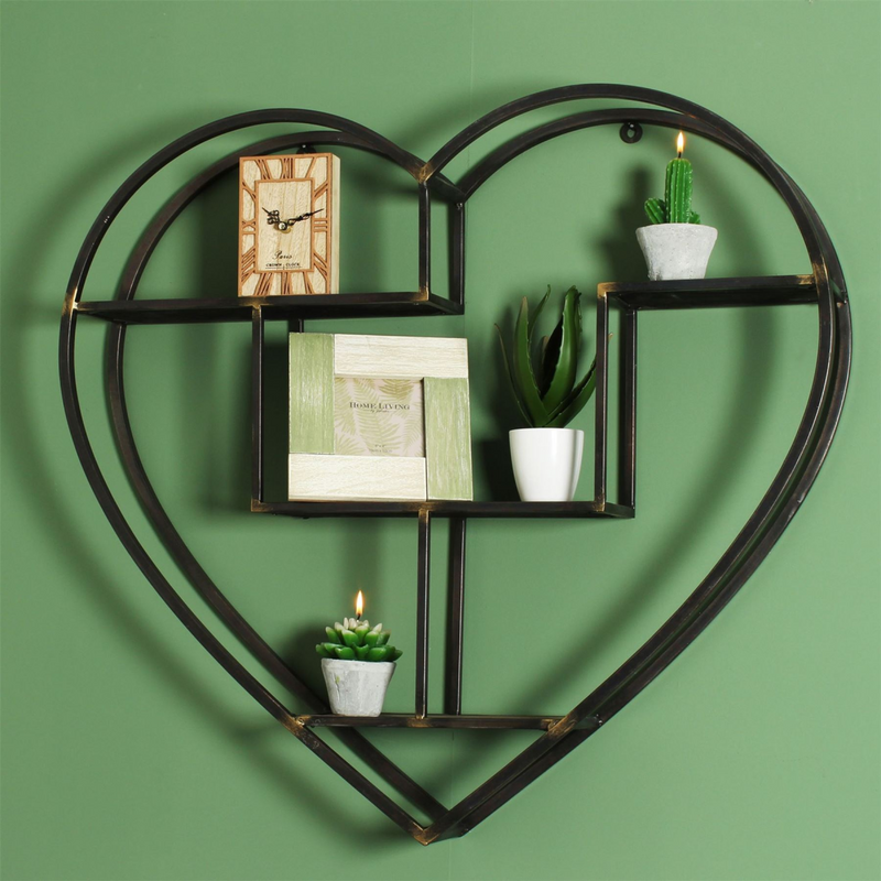 Wood & Metal Heart Shaped Shelf Wall Decoration