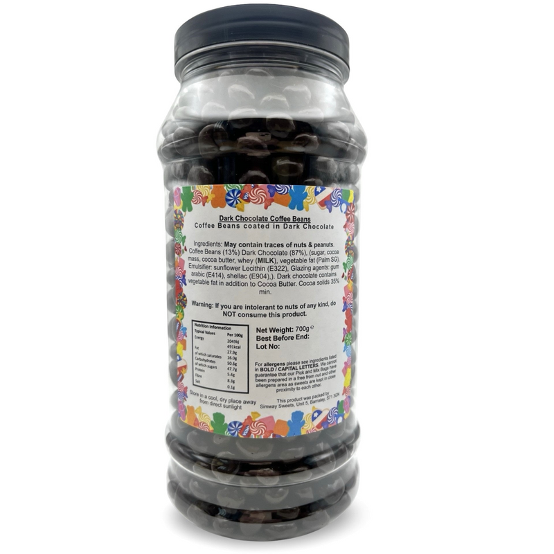 Dark Chocolate Coffee Beans Retro Sweets Gift Jar - 700g