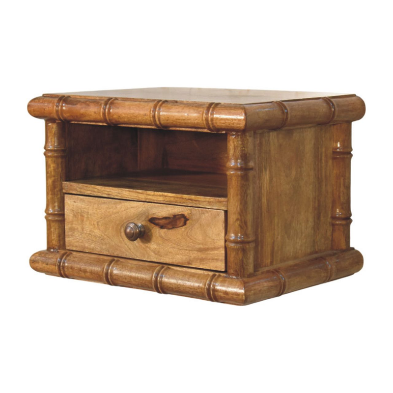 Artisan Furniture Solid Wood Bamboo Open Bedside in Amber Oak Finish, 1 Drawer & 1 Shelf, Brown