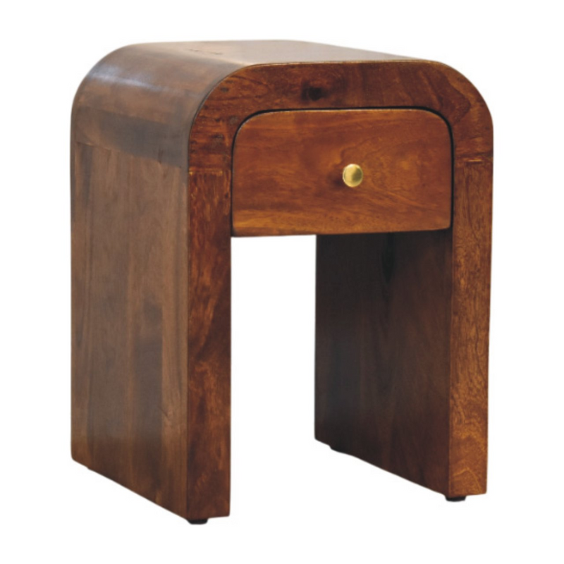 Artisan Furniture Solid Wood Mini Darcy Chestnut Nightstand with Curved Edges, Brown, 1 Drawer