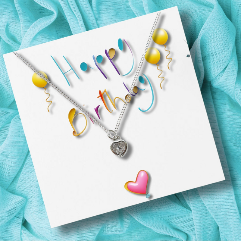 Small Happy Birthday Gift Hamper - Cubic Zirconia Heart Necklace, Chocolates & Candle