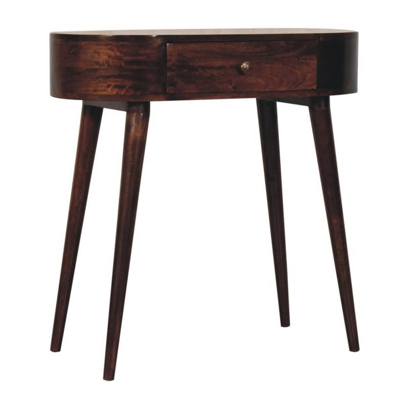 Artisan Furniture Solid Wood California Walnut Rounded Small Console Table, Brown, 1 Drawer