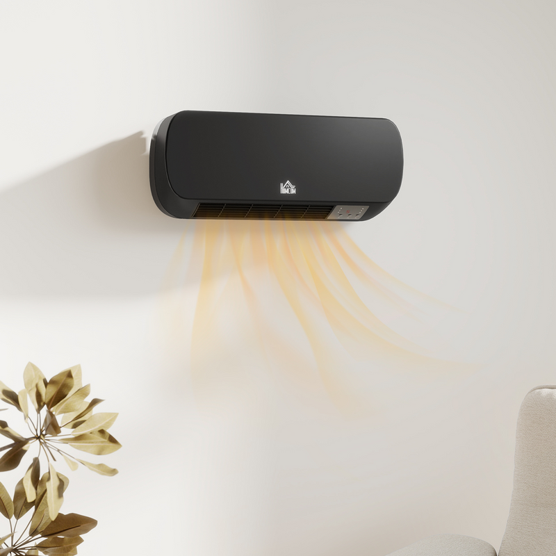 HOMCOM Wall Mounted Electric Heater with Timer Overheat Protection Black