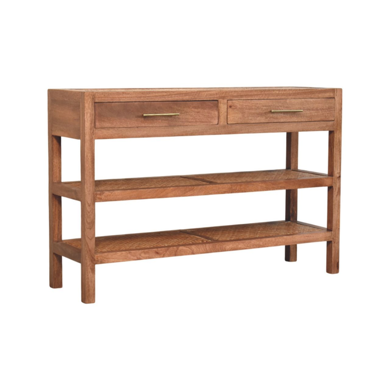 Artisan Furniture Solid Wood Saffron Rattan Console, 2 Drawers & 2 Shelves, Beige