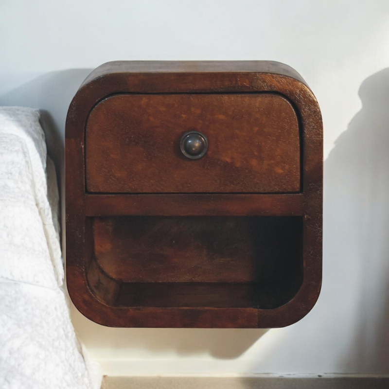 Artisan Furniture Solid Wood Extra Mini Curved Chestnut Bedside with Open Slot