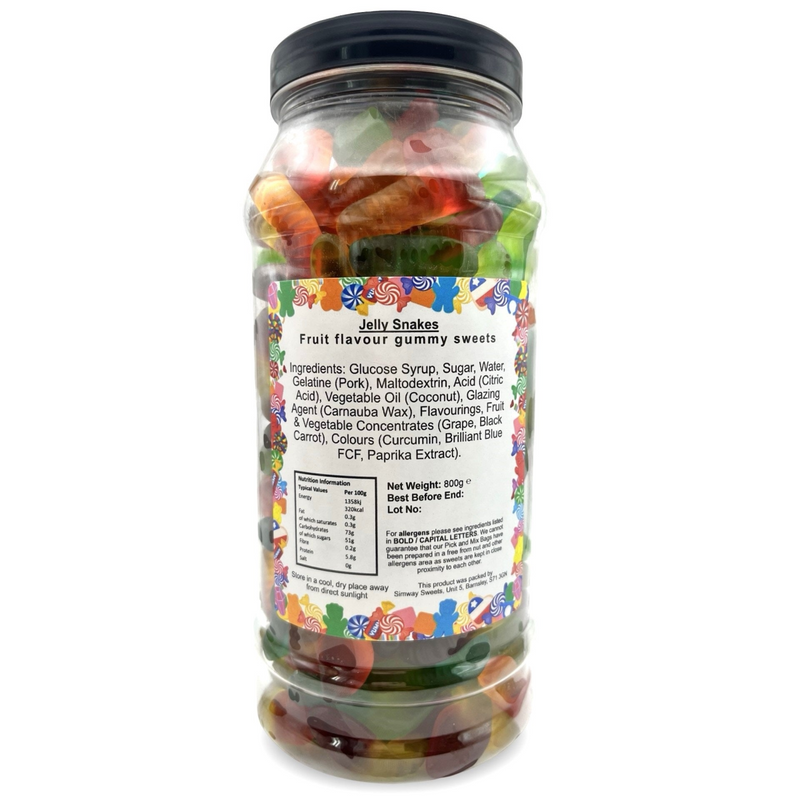 Jelly Snakes Sweets Gummy Retro Sweets Gift Jar - 800g