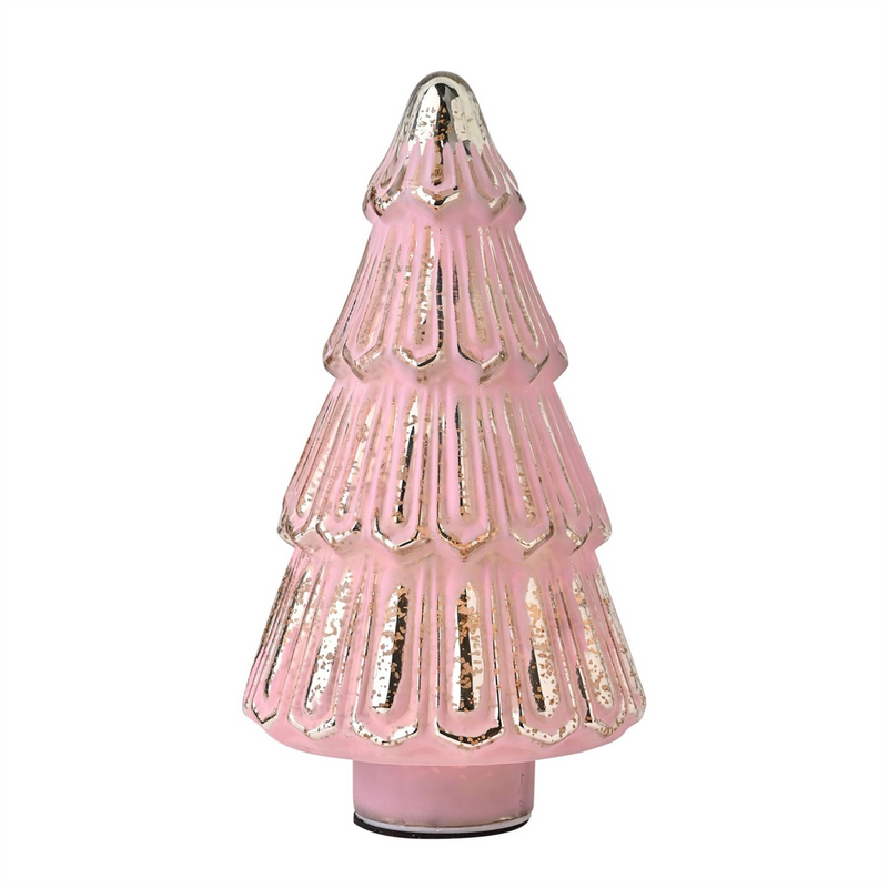 Large Pink Crackle Effect LED Glass Christmas Tree