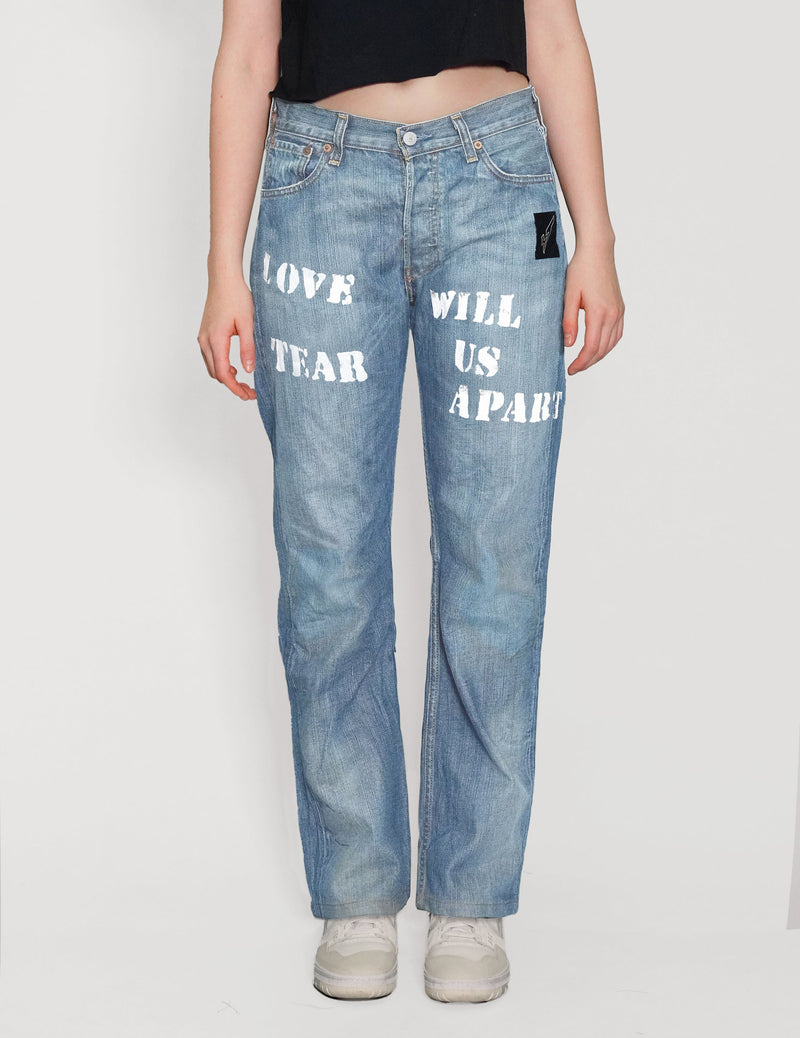 'Love Will Tear Us Apart' Jeans in Light Blue