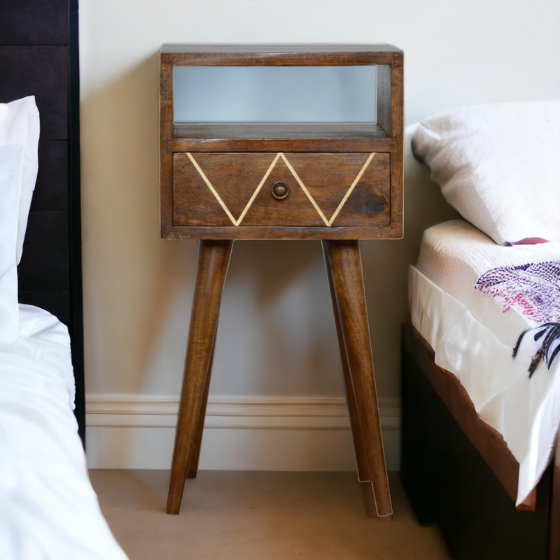 Artisan Furniture Solid Wood Mini Geo Brass Bedside