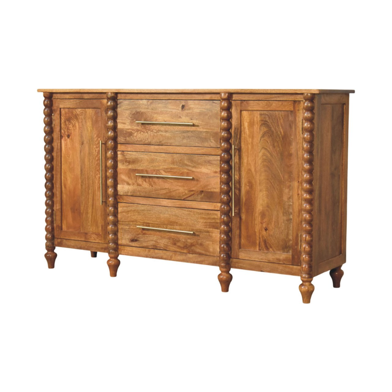 Artisan Furniture Solid Wood Spindle Sideboard, 3 Drawers & 2 Doors, Brown