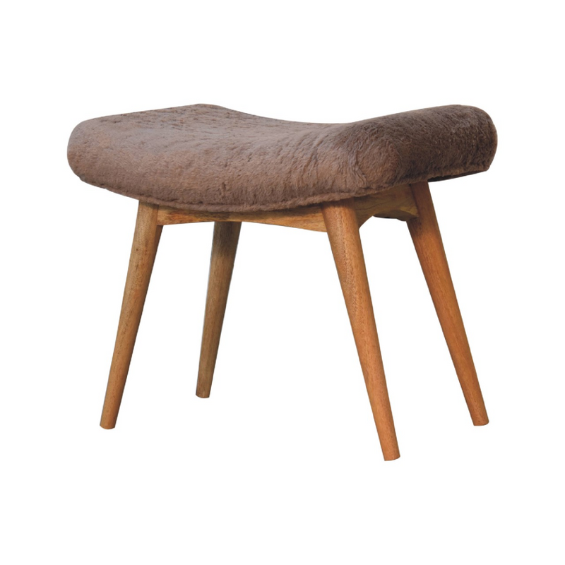 Artisan Furniture Solid Wood Mocha Faux Fur Curved Bench