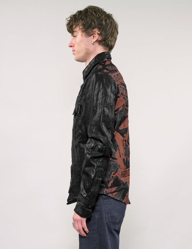 'Peace' Laser Printed Leather Jacket