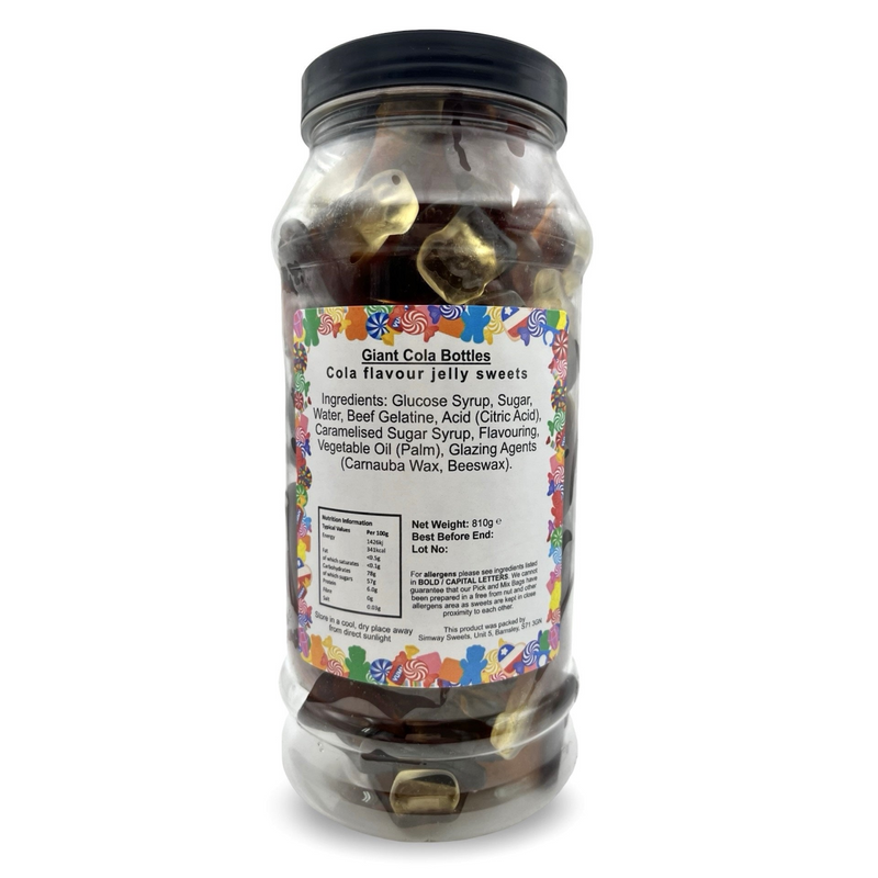 Giant Cola Bottles Retro Sweets Cola Flavoured Gummy Sweets Gift Jar - 810g
