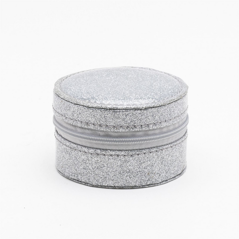 Sophia Round Leatherette Silver Glitter Jewellery Box