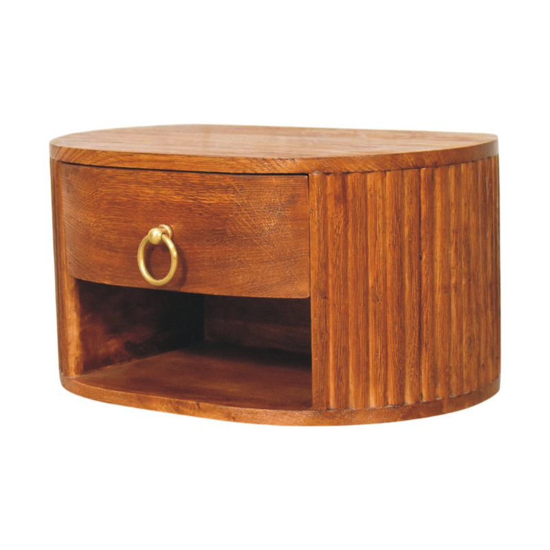Artisan Furniture Solid Wood Oval Wall Nightstand, 1 Drawer & 1 Shelf, Brown