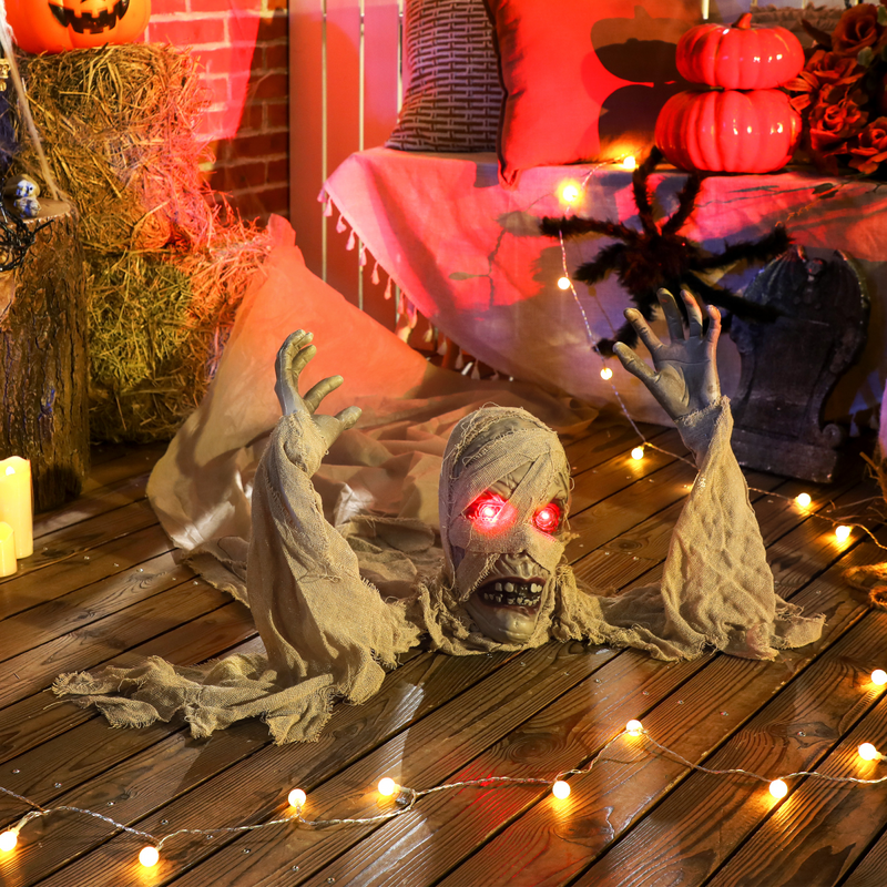 Outsunny Life Size Halloween Animated Crawling Mummy with Glowing LED Eyes