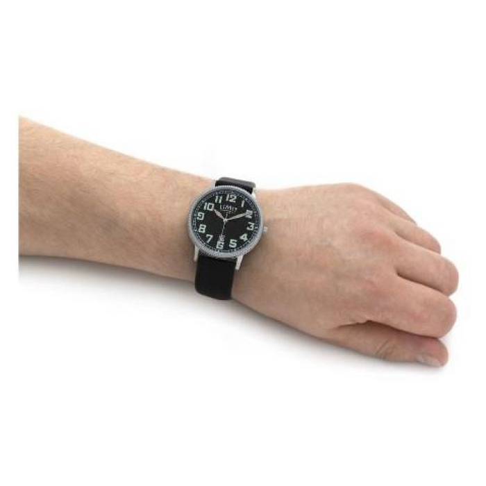 Limit Mens Basic Dated Silver Tone Case Black Dial Black Leather Strap Watch 5747