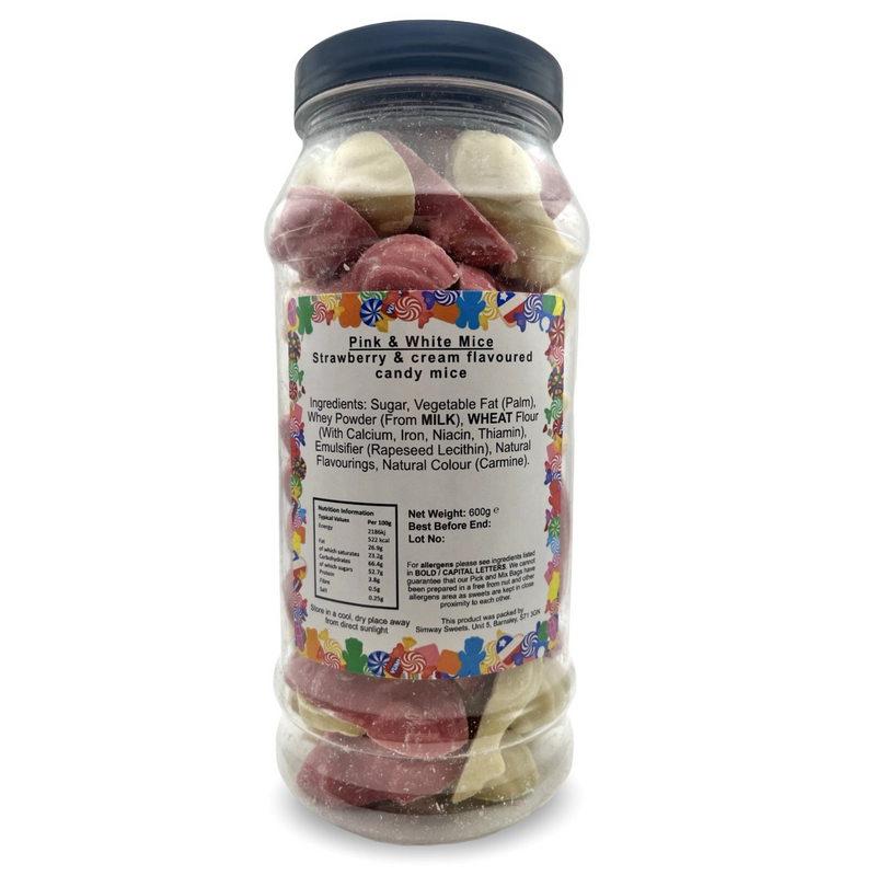Pink & White Chocolate Mice Retro Sweets Gift Jar - 600g
