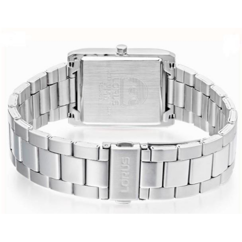 Lorus Mens Basic Fashion Rectangular Date Silver Dial Silver Stainless Steel Bracelet Watch RH937RX9