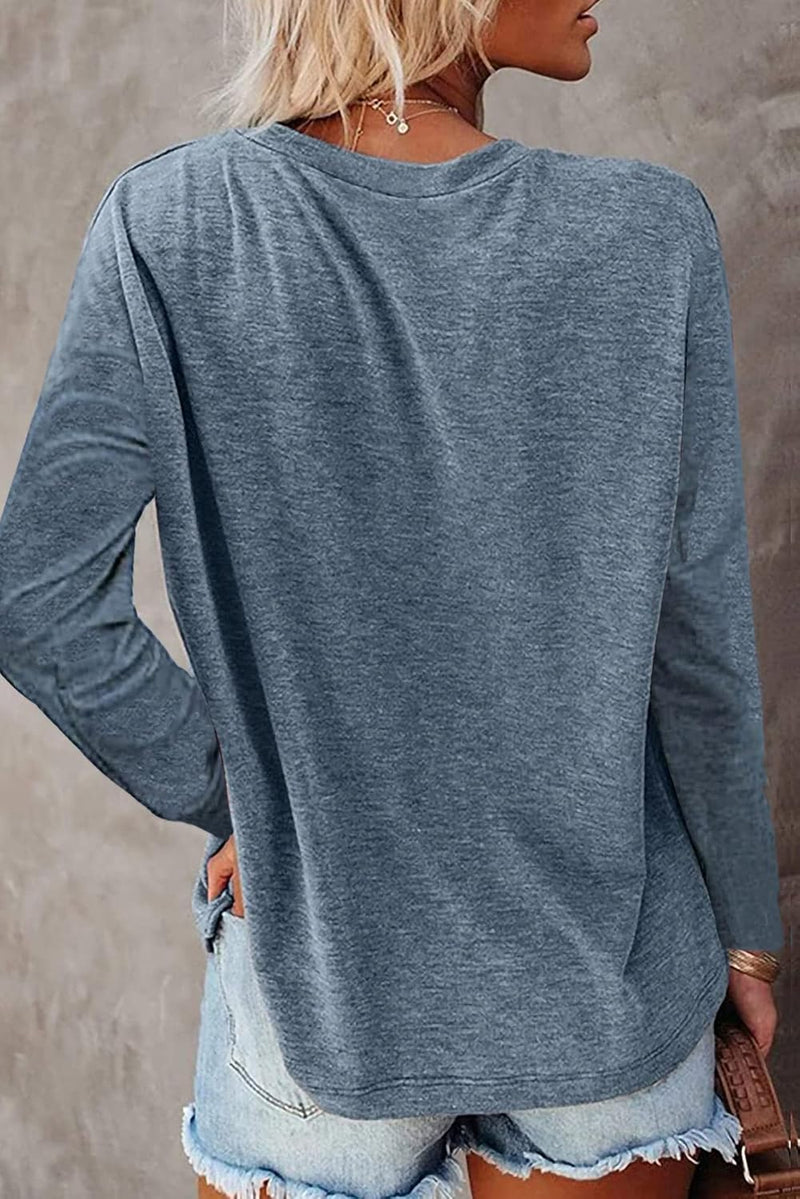 Womens Long Sleeve Shirts Crew Neck Solid Casual Basic Tops Cotton 65%