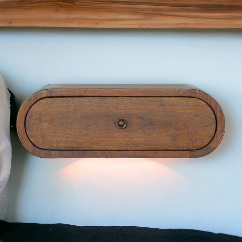 Artisan Furniture Solid Wood Wall Mounted Round Chestnut Bedside