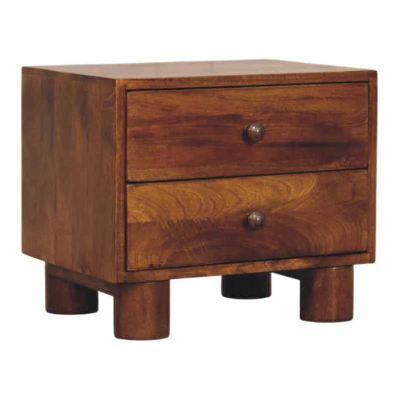 Artisan Furniture Solid Wood Tula Chestnut Nightstand, 2 Drawers, Dark Brown