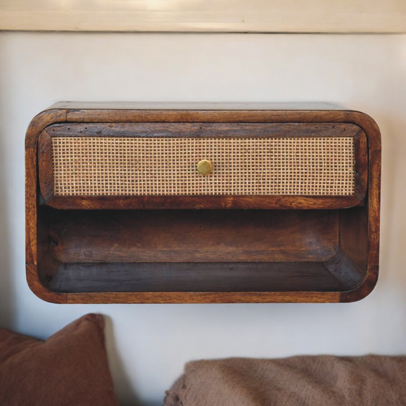 Artisan Furniture Solid Wood Chestnut Wall Mounted Open Woven Bedside