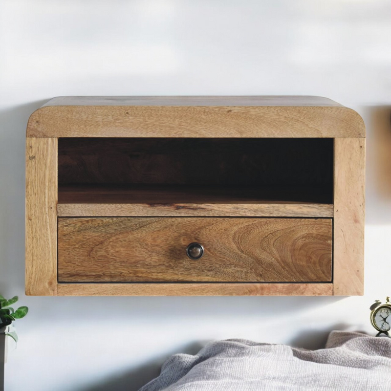 Artisan Furniture Solid Wood Chunky Oak-ish Floating Bedside