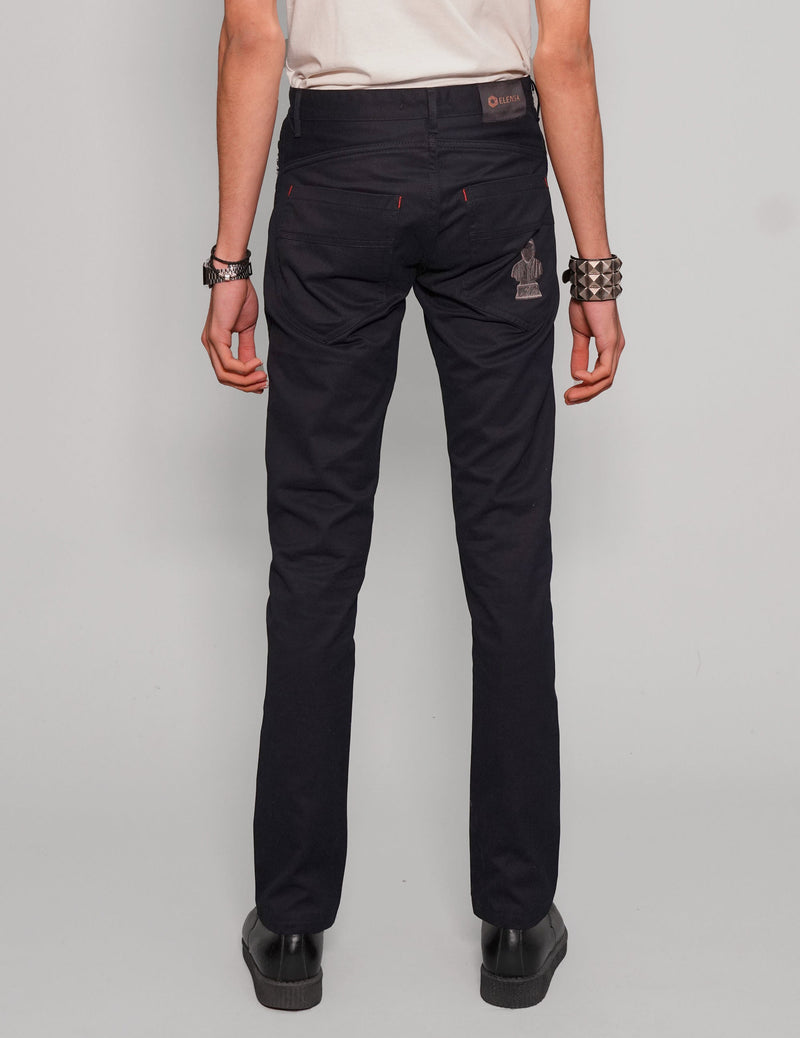 IMMORTAL Button Down Cotton Twill Jeans in Navy