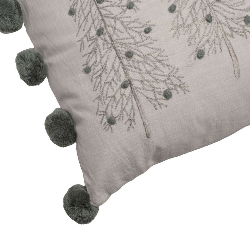 Rectangle Silver Tree Cushion with Pom Poms