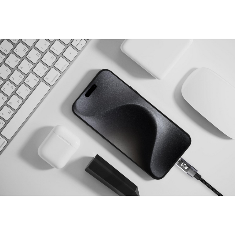 Wyeflow USB-A to USB C Fast Charging & Data Cable With LED Display 1m