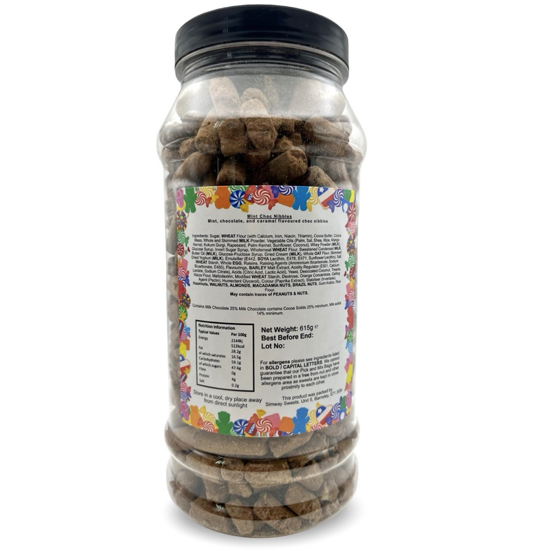 Mint Flavour Choc Nibbles Retro Sweets Gift Jar - 615g