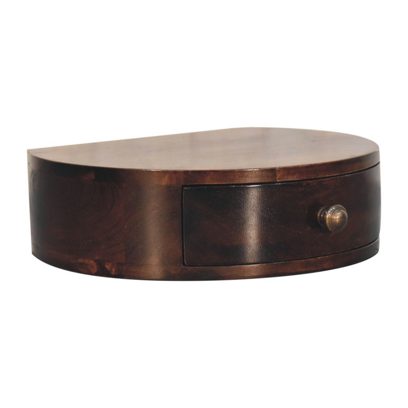 Artisan Furniture Solid Wood California Walnut Wall Mounted Rounded Bedside, Brown, 1 Drawer