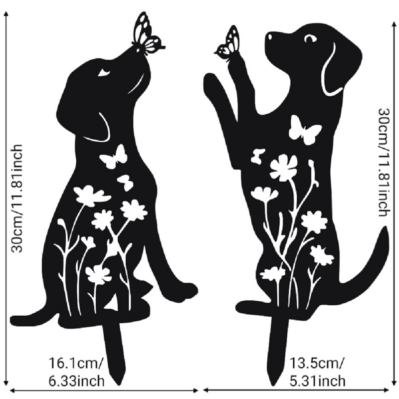 Metal Dog Decor, Animal Garden Ornaments - Black Dog Wall Art for Lawn Decor 2pcs