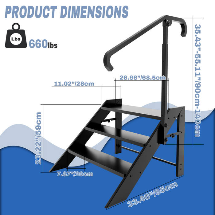 Step Ladder 3 Step Folding, Step Stool Foldable, RV Steps with Non Slip Feets, Max Load Capacity 660lbs Hot Tub Steps for Home, Travel Trailer, Camper, Mobile Home, Spa, and Porch