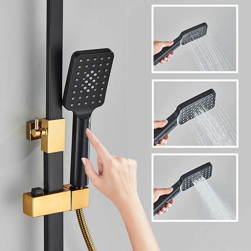 4-Function Button Digital Display Shower Faucet Set Chrome Rain Shower Column Constant Temperature Shower Wall Mounted