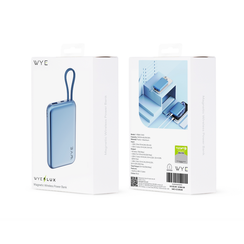 WYEFLUX Magnetic Wireless Power Bank - Blue