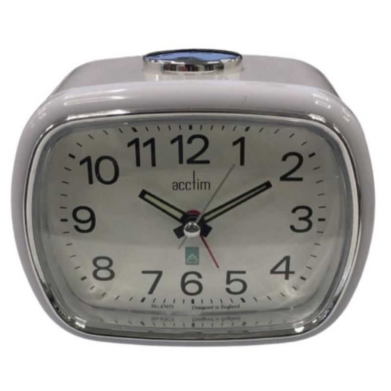 Acctim Camille Analogue Quartz Luminous Hands Chrome Bezel Alarm Clock White
