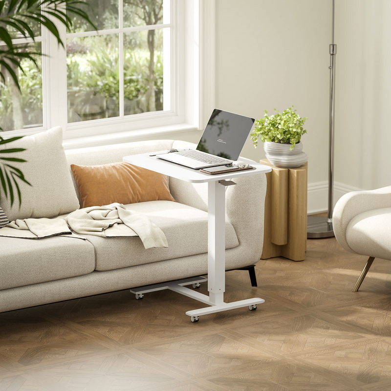 HOMCOM Height Adjustable Standing Desk with Wheels for Home Office, White