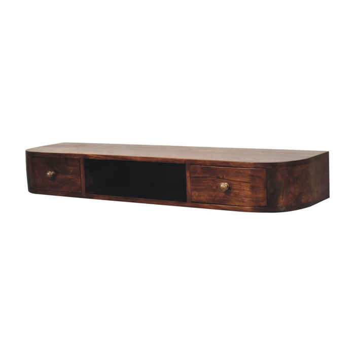 Artisan Furniture Solid Wood Lunar Wall Mounted Chestnut Console, 2 Drawers, Open Slot