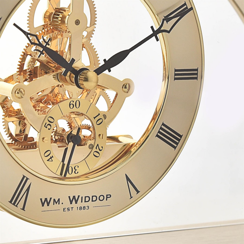 Wm.Widdop Gold Arch Mantel Clock Skeleton Dial Roman