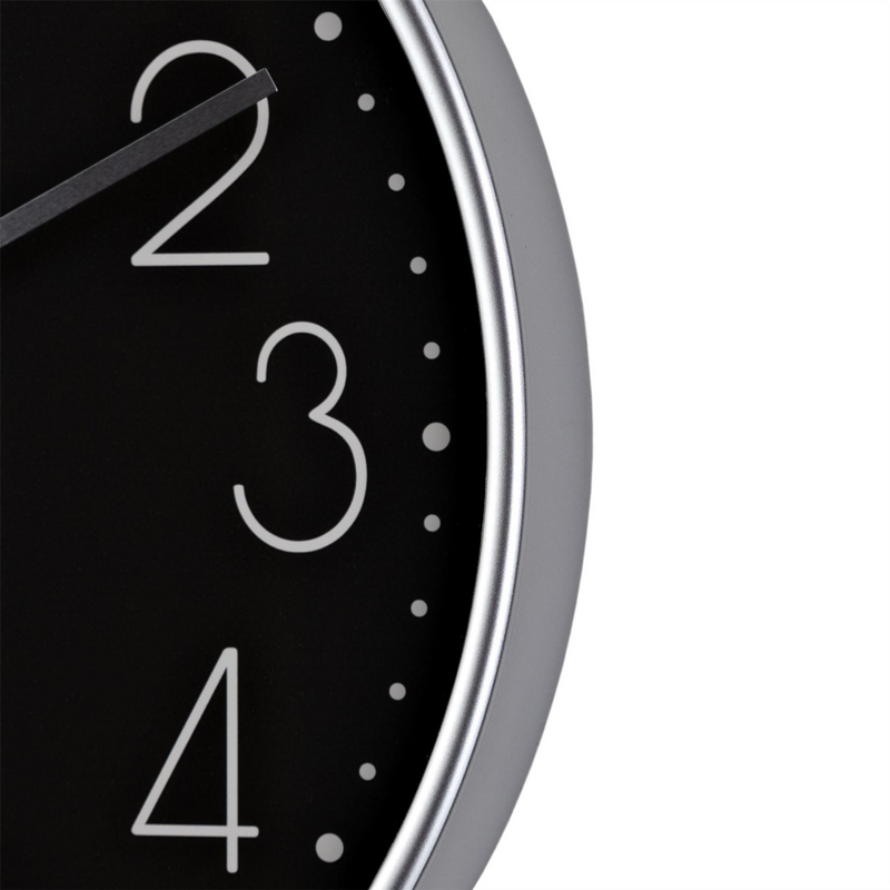 Hometime Round Black Wall Clock Silver Hands 12"