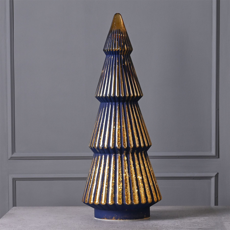 Large Navy Crackle Glass LED Christmas Tree