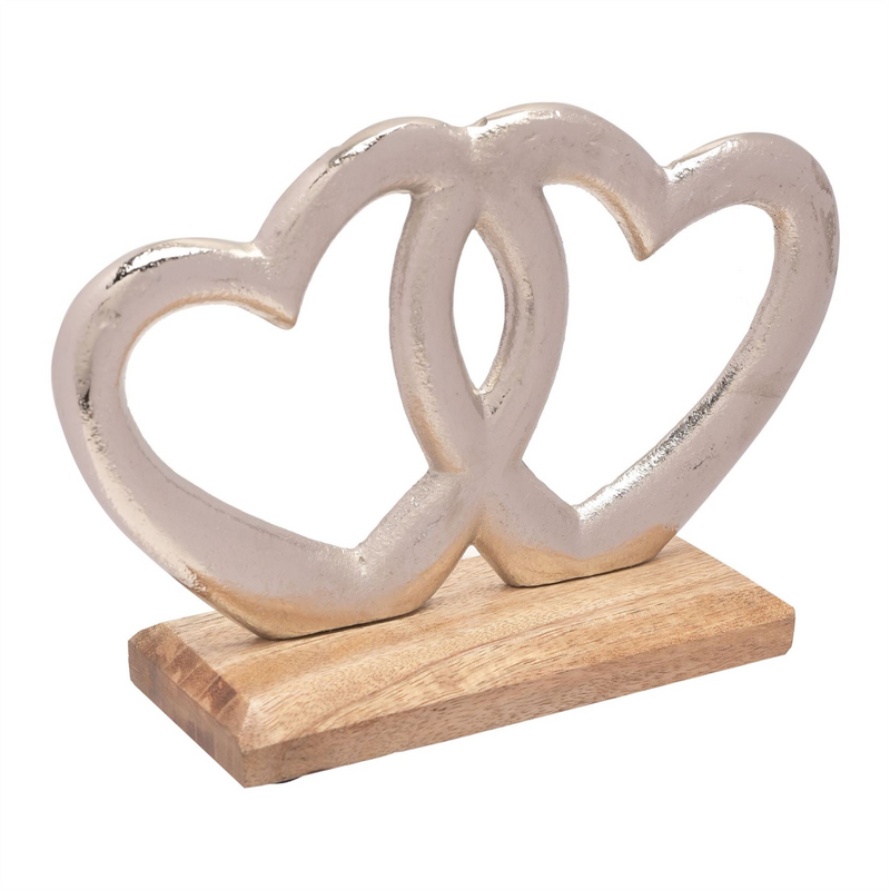Double Metal Heart & Wood Ornament