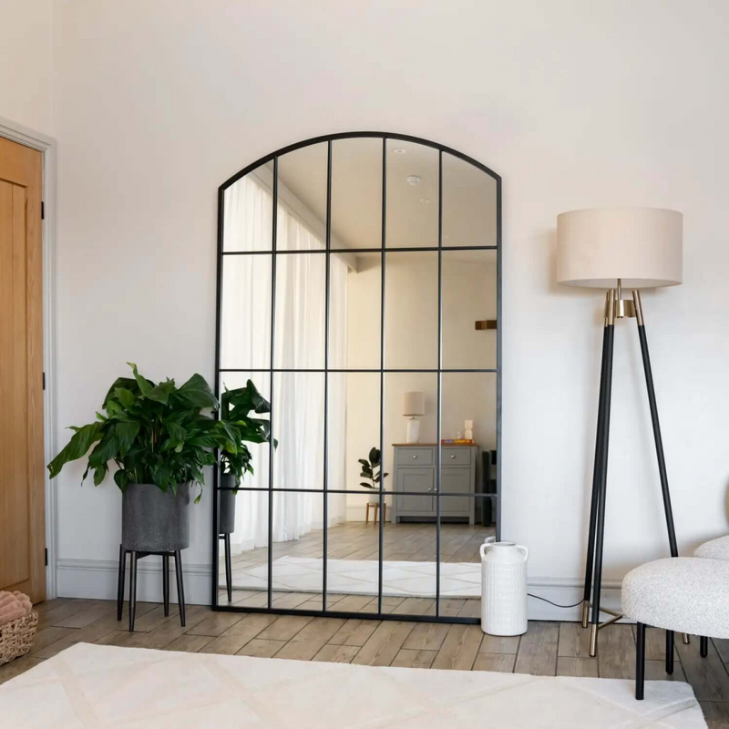 Tomi- Full Length Black Metal Arched Lattice Window Mirror - 200cm x 120cm