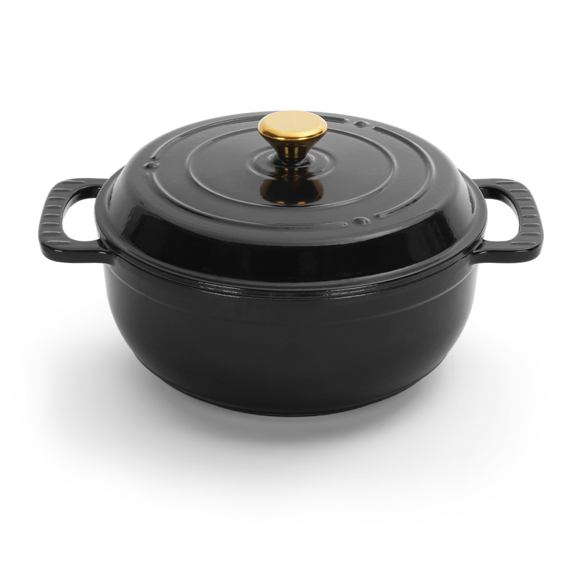 Cast iron 5QT cooking pot - Pure black - includes two silicone gloves - Enamel pot