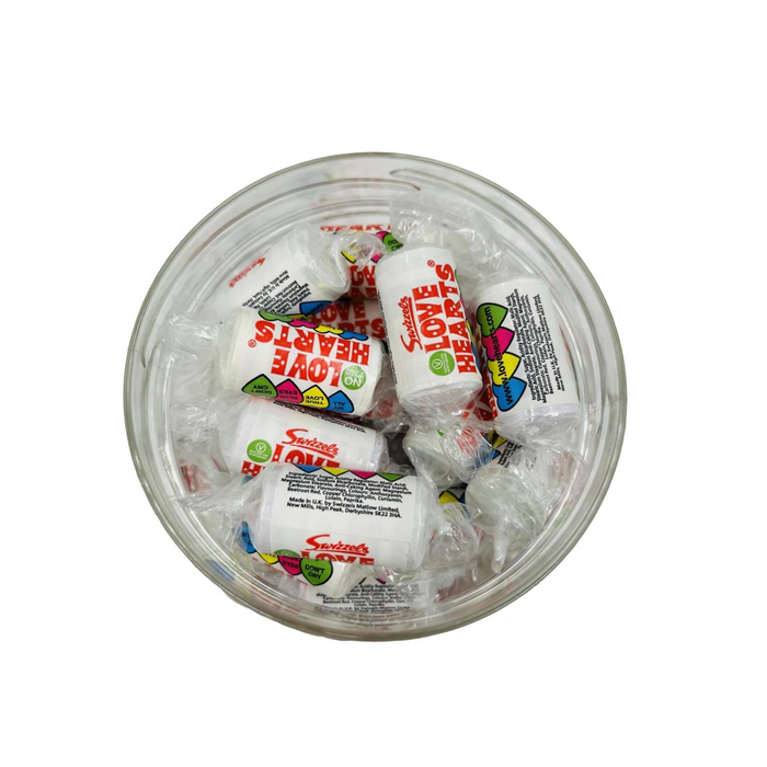 Simway Sweets Jar 665g - Swizzels Love Heart Rolls - Individually Wrapped Sweets - Approximately 50 Pieces