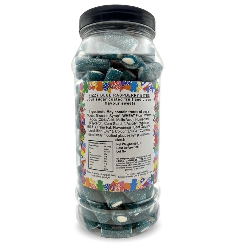 Fizzy Blue Raspberry Pencil Bites Retro Sour Gummy Sweets Gift Jar - 660g