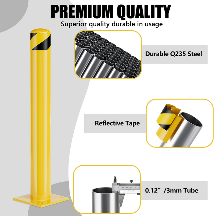 Parking Bollard Post, 48inch Bollards Steel, 4.5 Inch Diameter Bollard Covers, Yellow Powder Coated Safety Parking Barrier Post, for Traffic Sensitive Areas